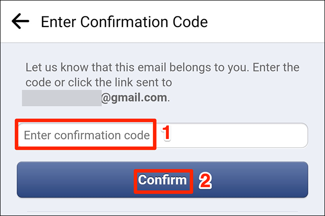 Digite o código de confirmação e toque em "Confirmar".