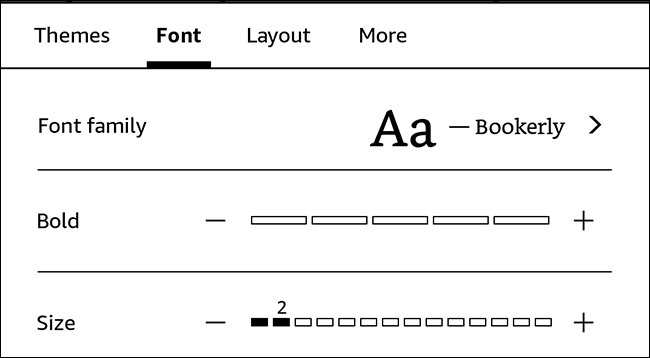 Visualizando as opções de fonte do kindle