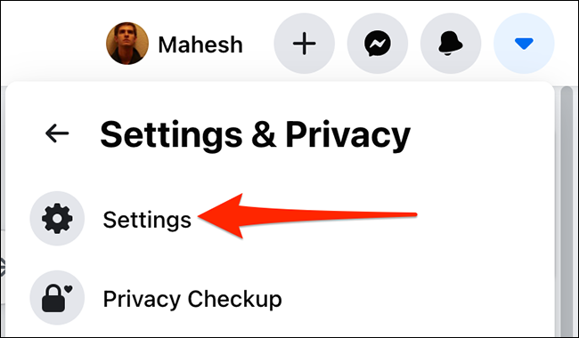 Selecione "Configurações" no menu "Configurações e privacidade" no Facebook.