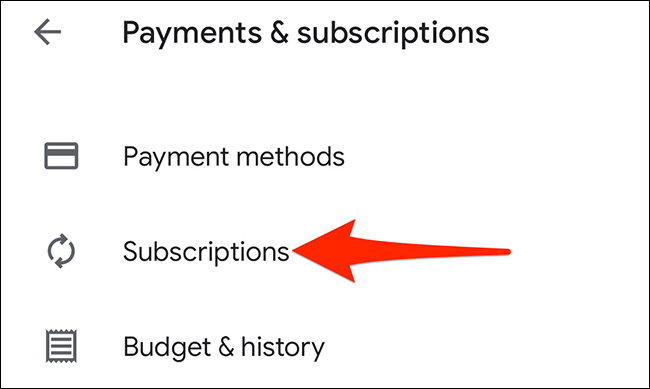 Selecione "Assinaturas" na Google Play Store.