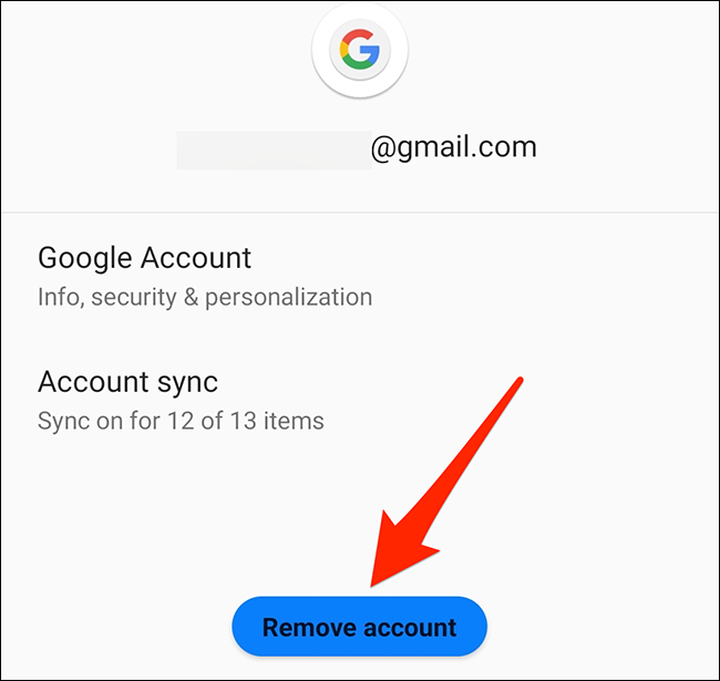 Selecione "Remover conta" no menu de configurações do Android.