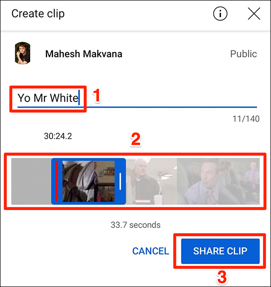 Faça um clipe com o painel "Criar clipe" no aplicativo YouTube.