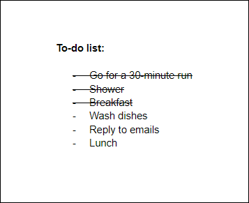 Uma lista de tarefas com rigidez aplicada aos três primeiros itens da lista.