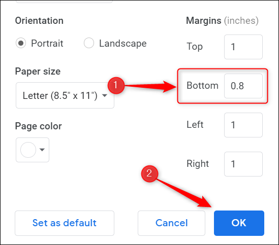 Ajuste a margem inferior da página e clique em “OK”.