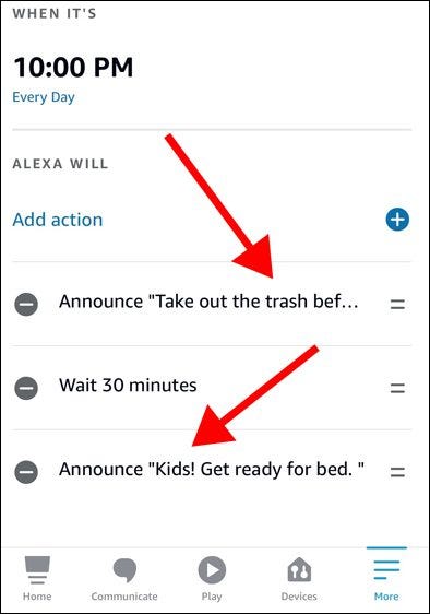 Alexa app enviar ações de anúncio