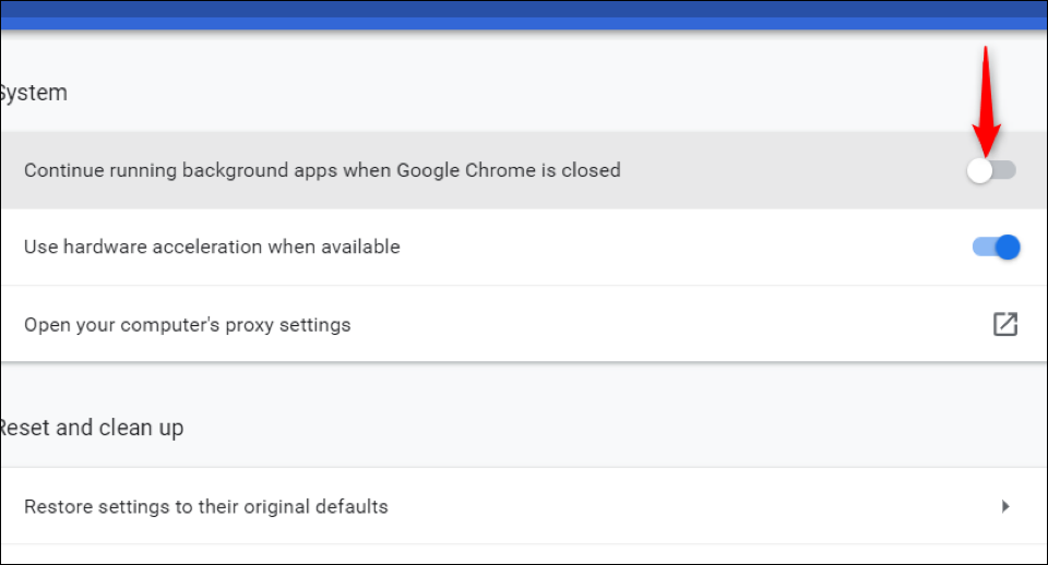 Desligue a opção "Continuar executando aplicativos de fundo quando o Google Chrome for fechado" para que a memória do seu sistema possa finalmente tomar um fôlego 