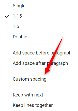 Clique em “Espaçamento personalizado”.