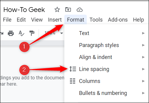 Clique em “Formatar” e passe o cursor sobre “Espaçamento entre linhas”.