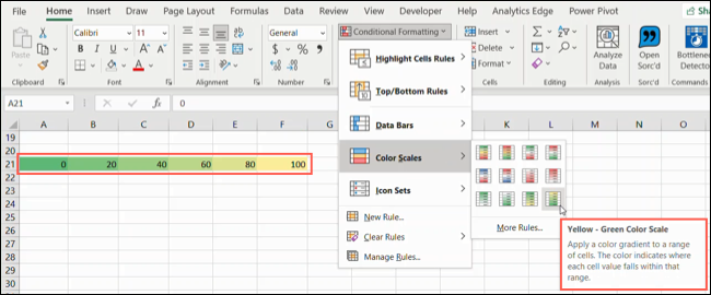 Visualizações de escalas de cores no Excel