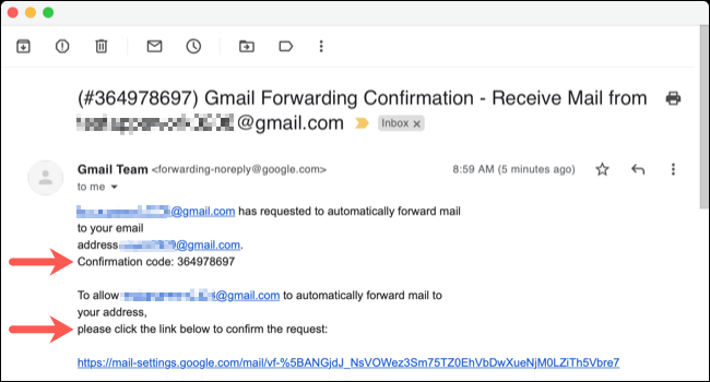 Email da equipe do Gmail para encaminhamento