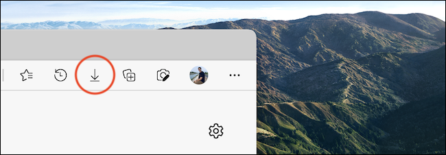 Botão Downloads fixado na barra de ferramentas do Microsoft Edge. 