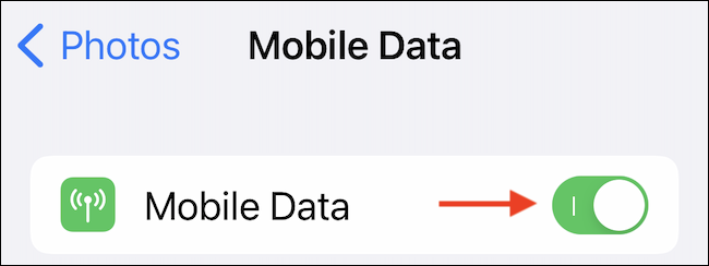 Toque no botão de alternância ao lado da opção "Dados móveis" ou "Dados móveis" para habilitar o recurso. 
