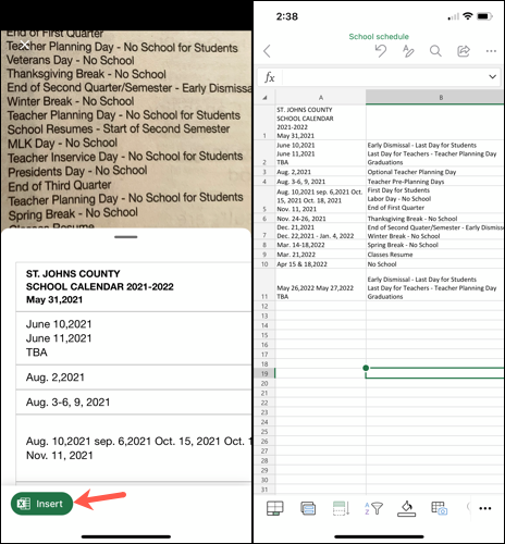 Inserir dados de uma imagem no Excel no celular