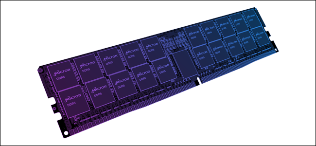 Uma ilustração de DDR5 um stick de RAM em preto e roxo escuro.