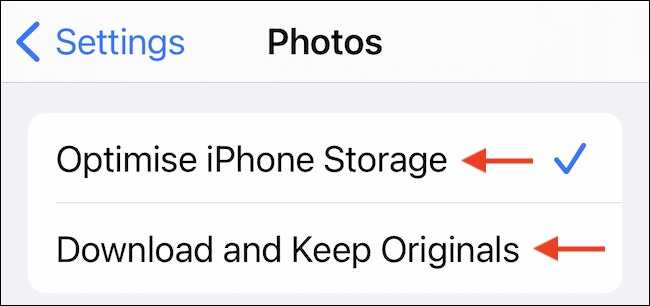 Escolha "Otimizar o armazenamento do iPhone" para excluir automaticamente as fotos quando estiver ficando sem espaço de armazenamento. 