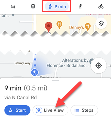 Selecione "Live View" no modo de caminhada.
