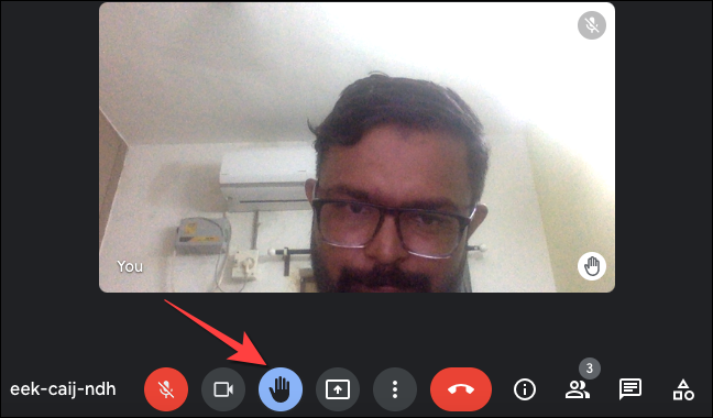 Selecione o botão Abaixar a mão na parte inferior da tela para abaixar sua mão.