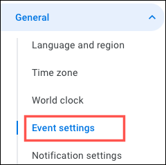 Escolha as configurações do evento no Google Agenda