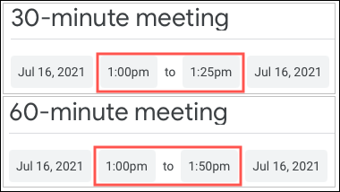 Duração rápida das reuniões no Google Agenda