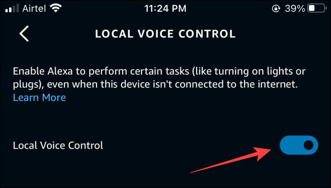 Ative a opção "Controle de voz local".