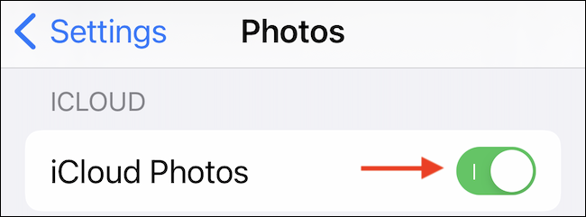 Habilite o recurso "Fotos do iCloud" na seção "Fotos".