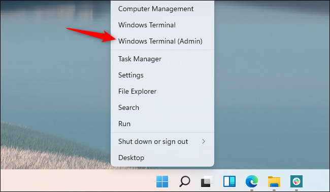 Clique com o botão direito do mouse no botão Iniciar e selecione “Terminal do Windows (Admin)”.
