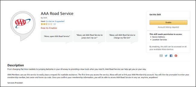 Habilidade de AAA Road Service na loja da Amazon.