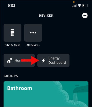 Toque em "Painel de energia" no aplicativo Alexa
