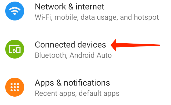 Para navegar até as opções de emparelhamento Bluetooth, você pode selecionar "Dispositivos conectados" em Configurações no Android.
