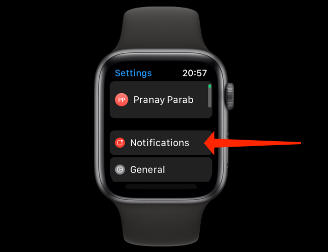 Nas configurações do Apple Watch, abra "Notificações".