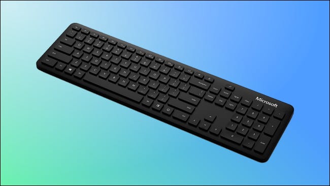 Teclado Microsoft Bluetooth em fundo azul / verde