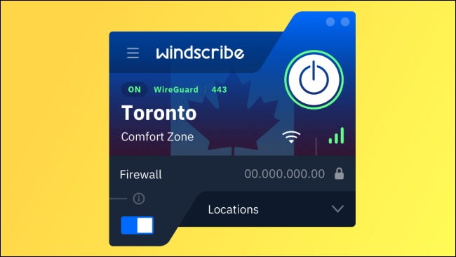 interface do usuário windscribe em fundo amarelo