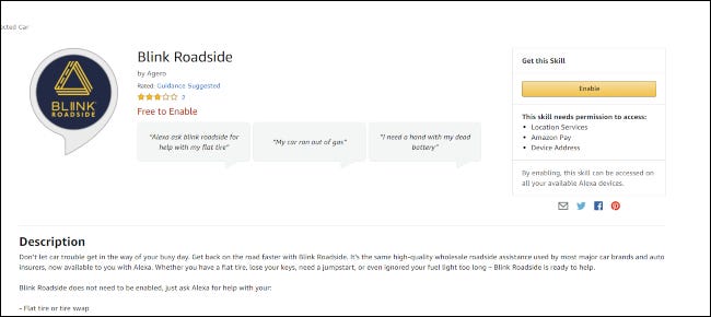 Blink Roadside Skill na loja Amazon.