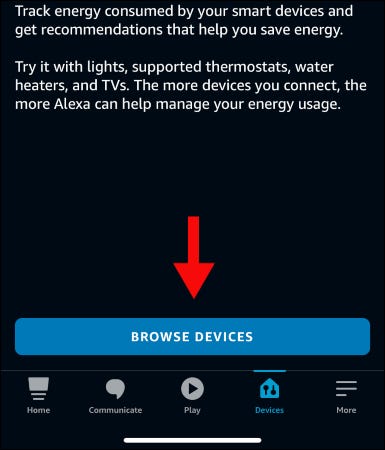 Toque em "Procurar dispositivos" no aplicativo Alexa