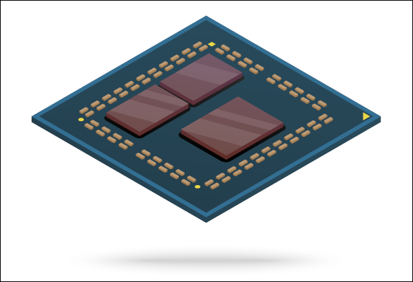 Projeto interior de um processador de computador com chips
