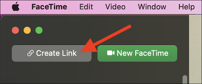 Clique no botão "Criar Link" no FaceTime no Mac