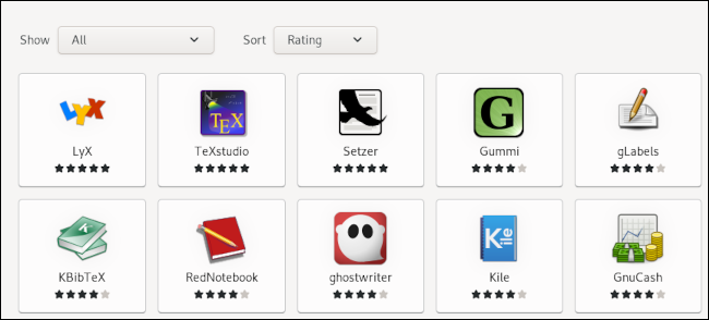 Vários aplicativos listados na Loja de Software do Debian 11
