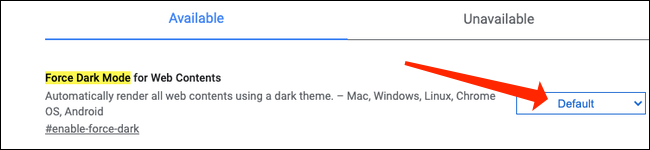 Nos resultados da pesquisa, você verá "Forçar modo escuro para conteúdo da web". 