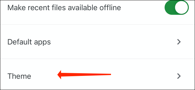 Nas configurações do Planilhas Google no iPhone, selecione "Tema".