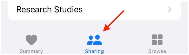Toque na guia Compartilhamento no aplicativo Saúde
