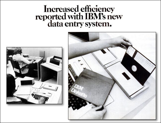 Um trecho de um anúncio de 1973 do IBM 3740 Data Entry System