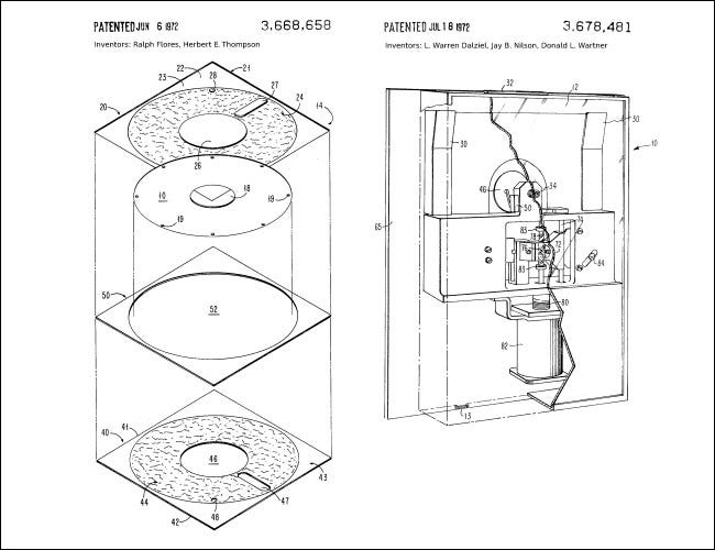 Diagramas das primeiras patentes de unidade de disquete da IBM.