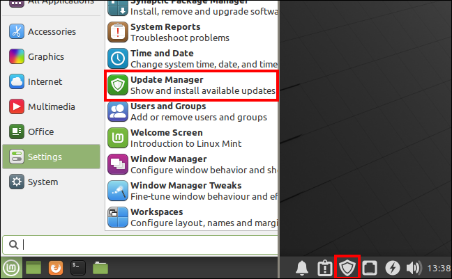 Inicie o Update Manager a partir do menu do seu aplicativo ou barra de tarefas