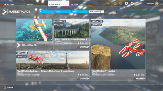 O Microsoft Flight Simulator Marketplace.