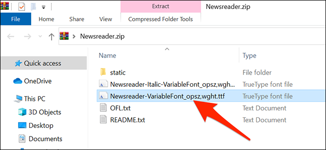Clique duas vezes no arquivo de fonte baixado em "File Explorer" no Windows.