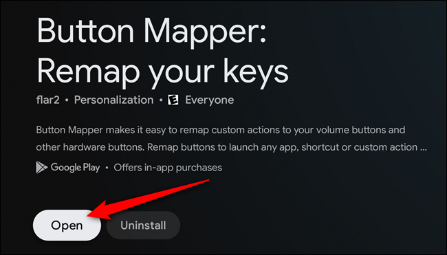 Selecione o botão "Abrir" assim que o aplicativo Button Mapper estiver instalado
