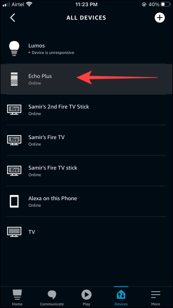 Selecione seu dispositivo Echo na lista.