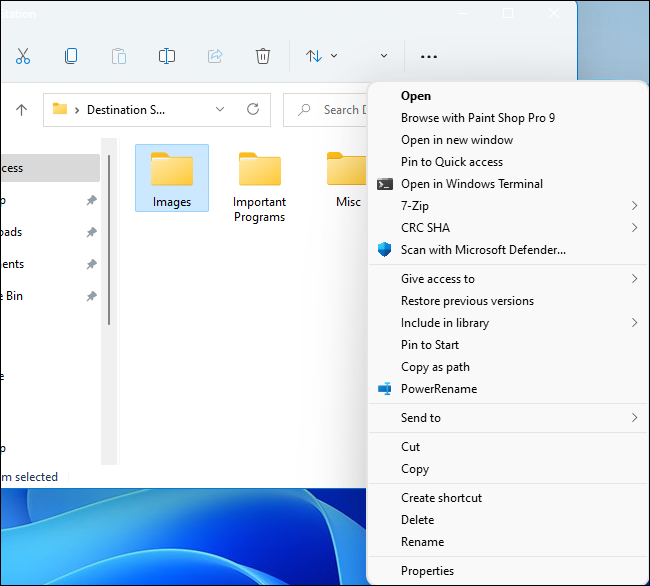 O menu "Mostrar mais opções" no Explorador de arquivos do Windows 11.