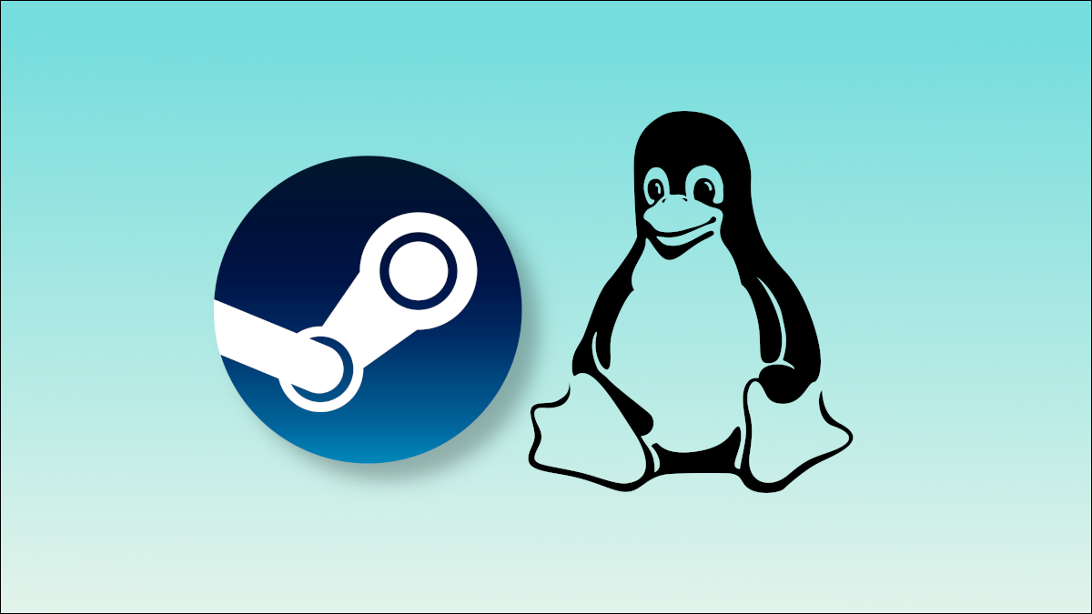 Logotipo do Steam ao lado do pinguim do Linux
