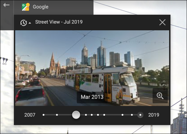 Arraste o controle deslizante para ver imagens antigas ou novas do Street View